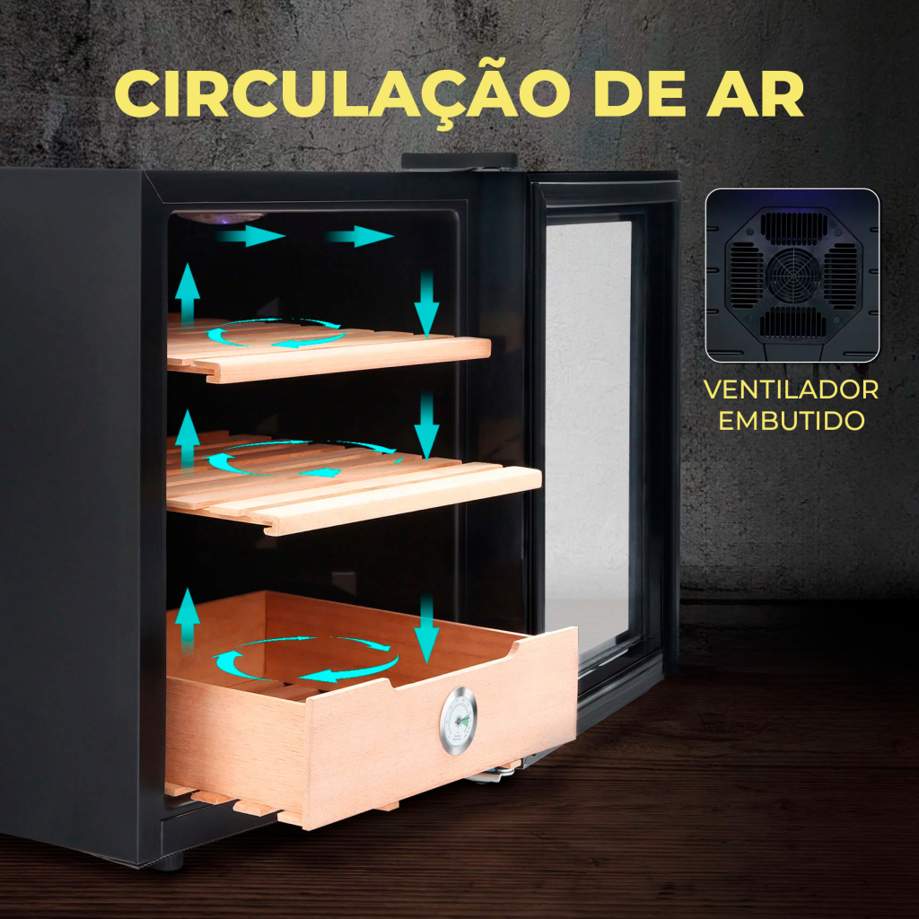 Ilustração da circulação de ar e ventilador embutido